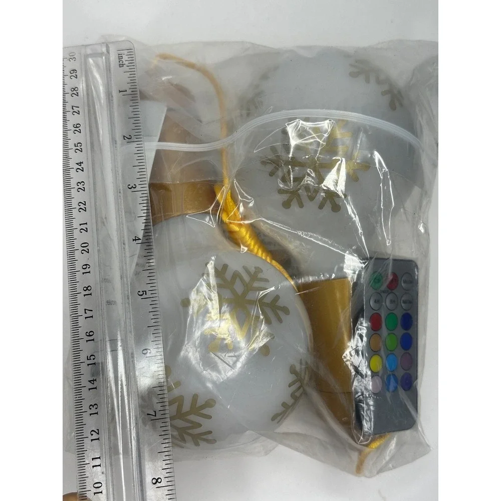 New Remote Control Lights Hanging Bulbs Gold Snowflake Holiday  Set of 2